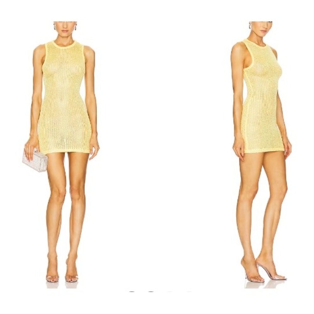 More To Come Albella Mini Dress Sequin Open Knit Sleeveless Yellow XS Revolve